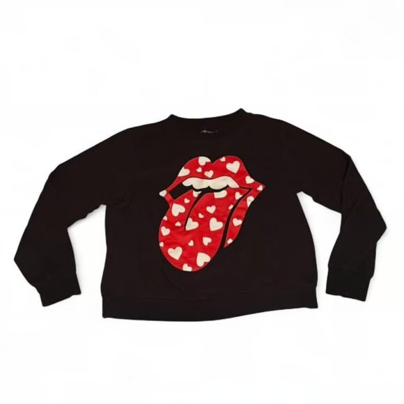 Black Rolling Stones Sweatshirt with Red Lips and Hearts Design - Picture 1 of 3